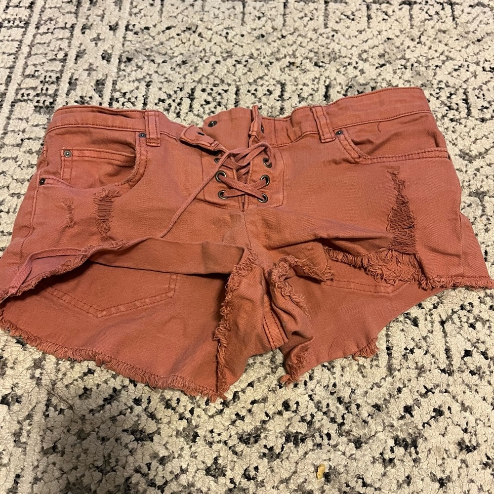 Billabong High Waist Lace-Up Shorts in Rust